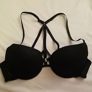 Black strappy back lightly padded push-up bra